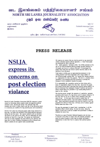 NSLJA express concern on post election violence